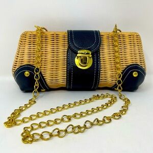 Charlie Paige Stylish Blue and Tan Wicker Woven Bag